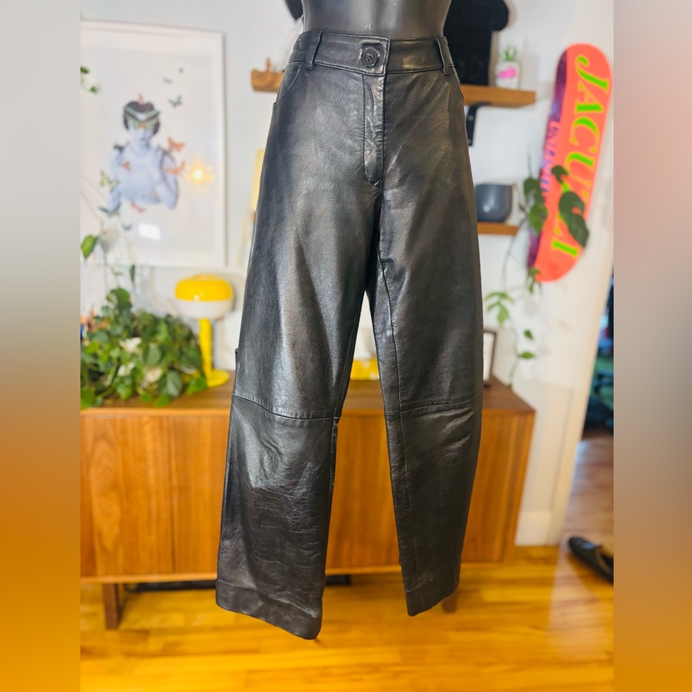 Genuine Black Leather Wide Leg Pants – Size 6 – Perfect Condition